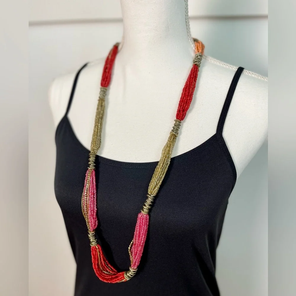 LOFT Long Multi Strand Beaded Necklace | Colorful Statement Jewelry